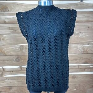 Crochet Handmade‎ Summer Top Sleeveless Keyhole Black Casual Size Medium